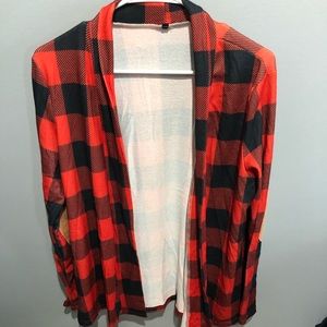 Draped open front plaid top xl